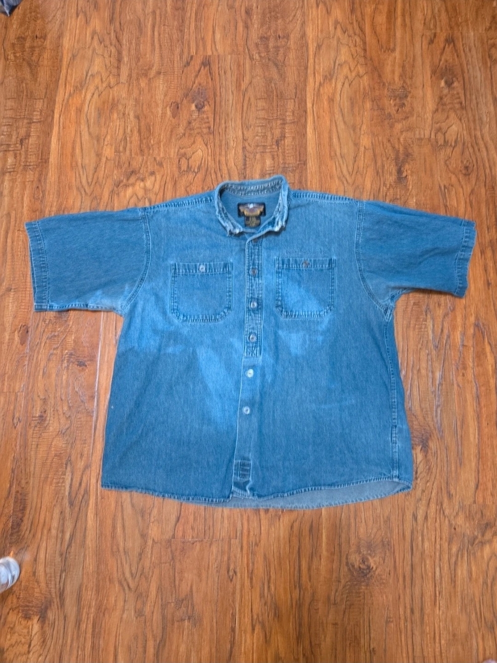 Harley Davidson Motor Clothes  Cotton Button Down Denim Half Sleeve Shirt XXL